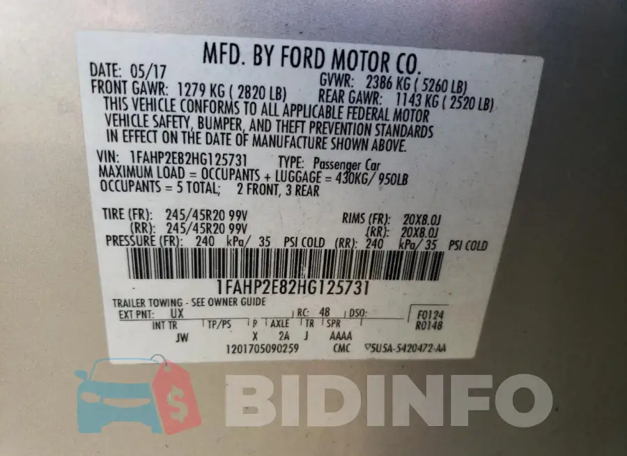 1FAHP2E82HG125731 Photo# 12