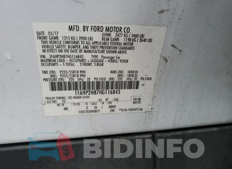 1FAHP2H87HG116843 Photo# 12