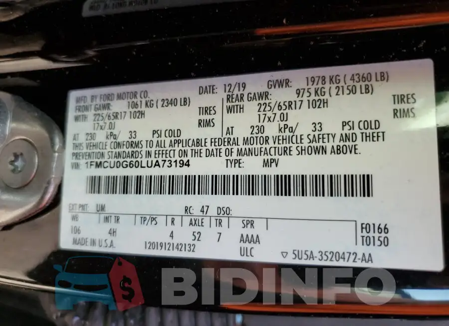 1FMCU0G60LUA73194 Photo# 13