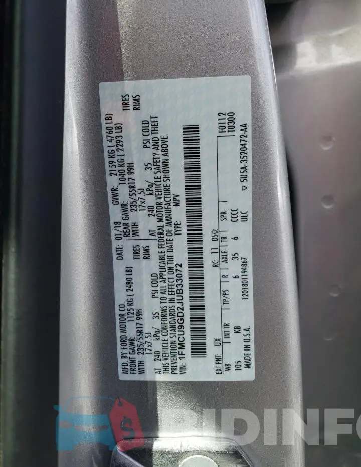 1FMCU9GD2JUB33072 Photo# 13