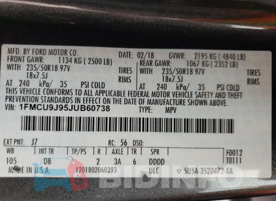 1FMCU9J95JUB60738 Photo# 13