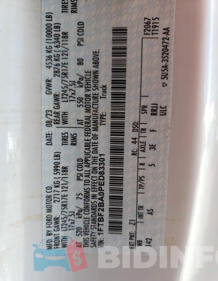 1FTBF2BA0PED83301 Photo# 12