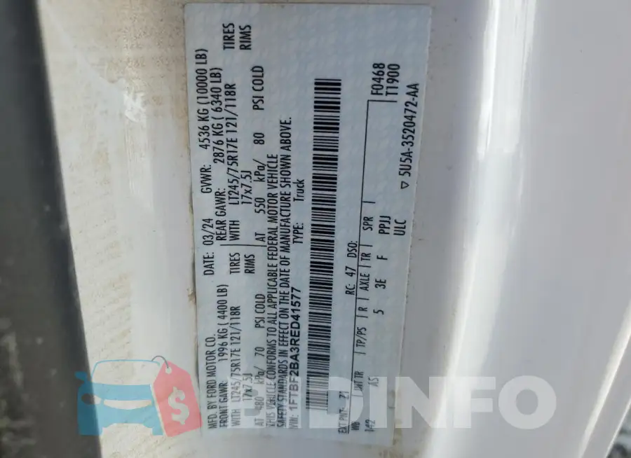 1FTBF2BA3RED41577 Photo# 12