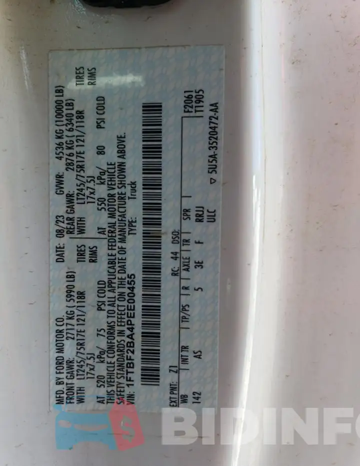 1FTBF2BA4PEE00455 Photo# 12
