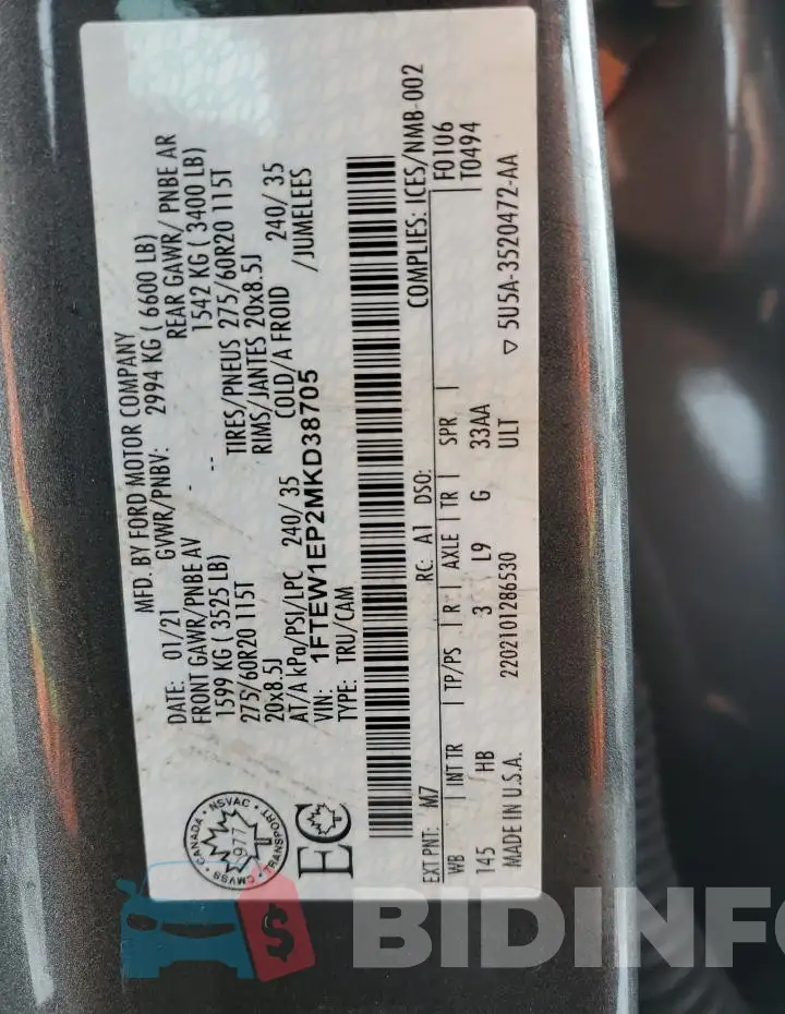 1FTEW1EP2MKD38705 Photo# 13