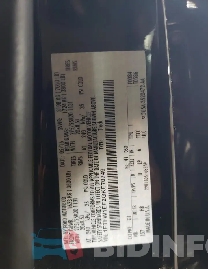 1FTFW1EF2GKE70749 Photo# 12