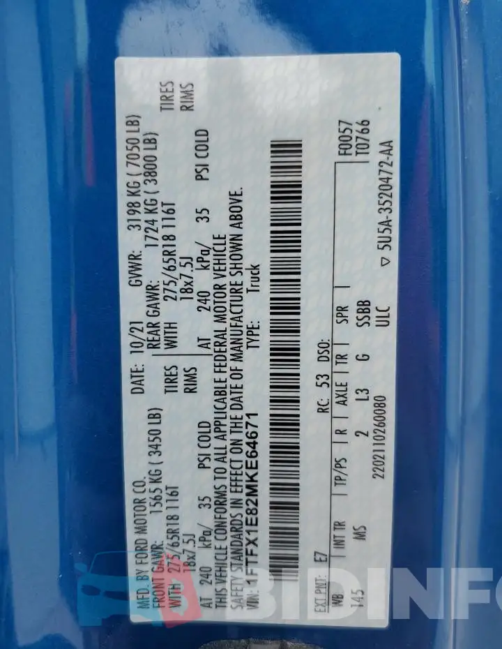 1FTFX1E82MKE64671 Photo# 12