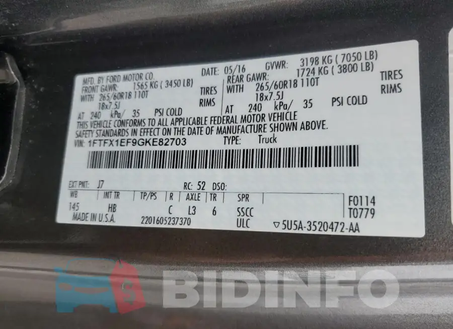 1FTFX1EF9GKE82703 Photo# 12