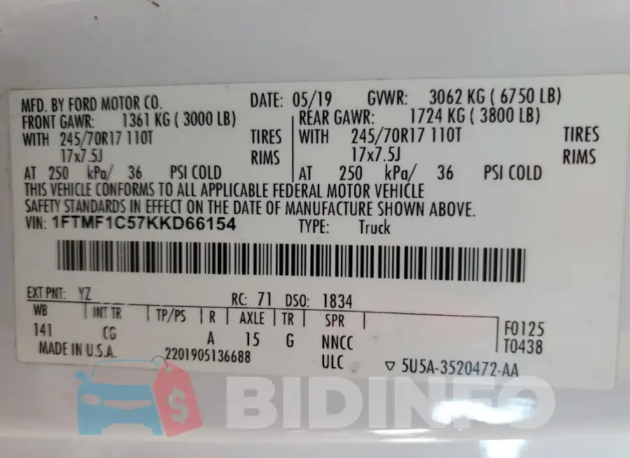 1FTMF1C57KKD66154 Photo# 12