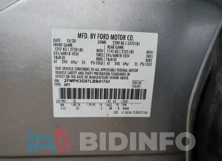 2FMPK3G97LBB41743 Photo# 14