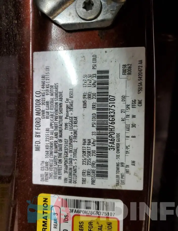 3FA6P0H76GR375107 Photo# 12