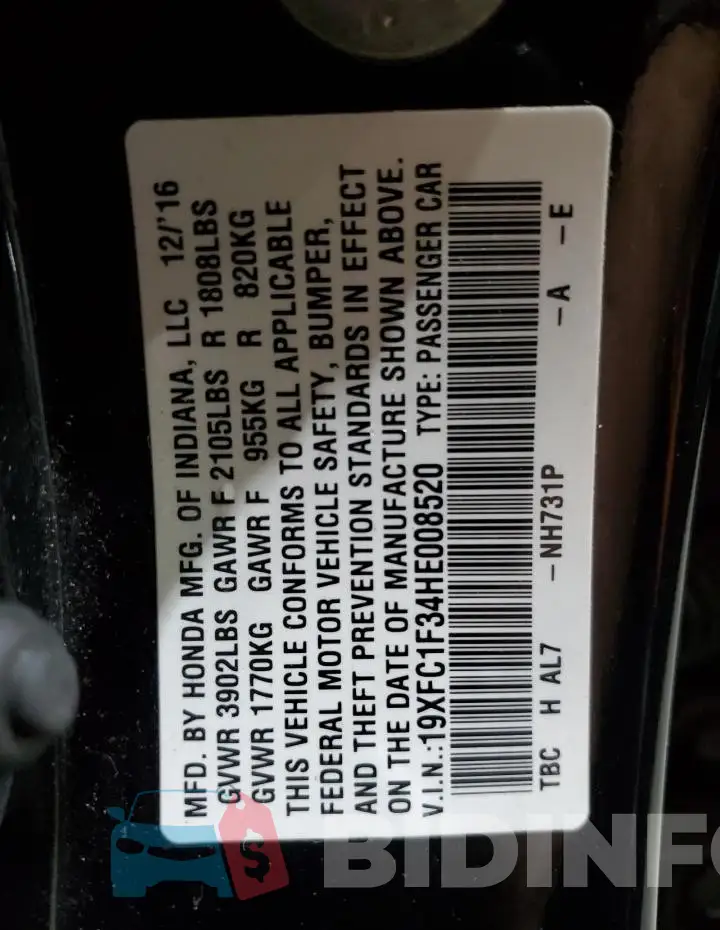 19XFC1F34HE008520 Photo# 12