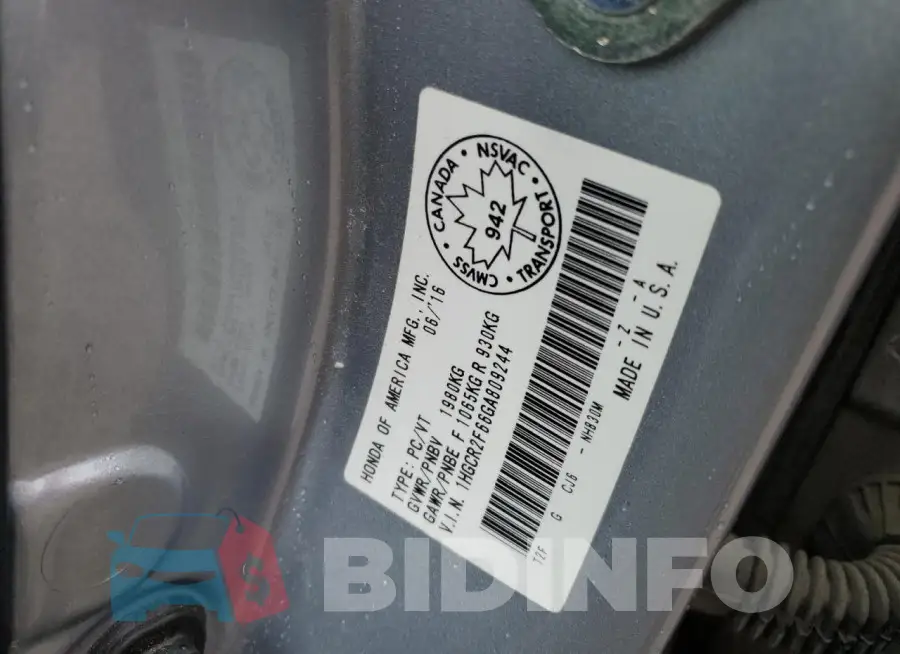 1HGCR2F66GA809244 Photo# 13