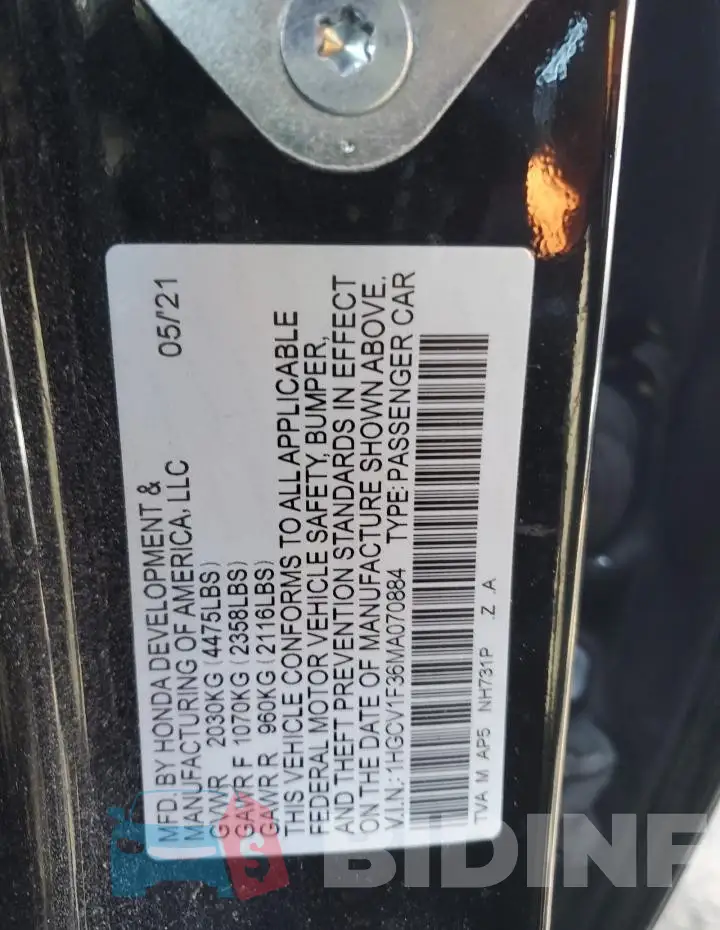 1HGCV1F36MA070884 Photo# 12