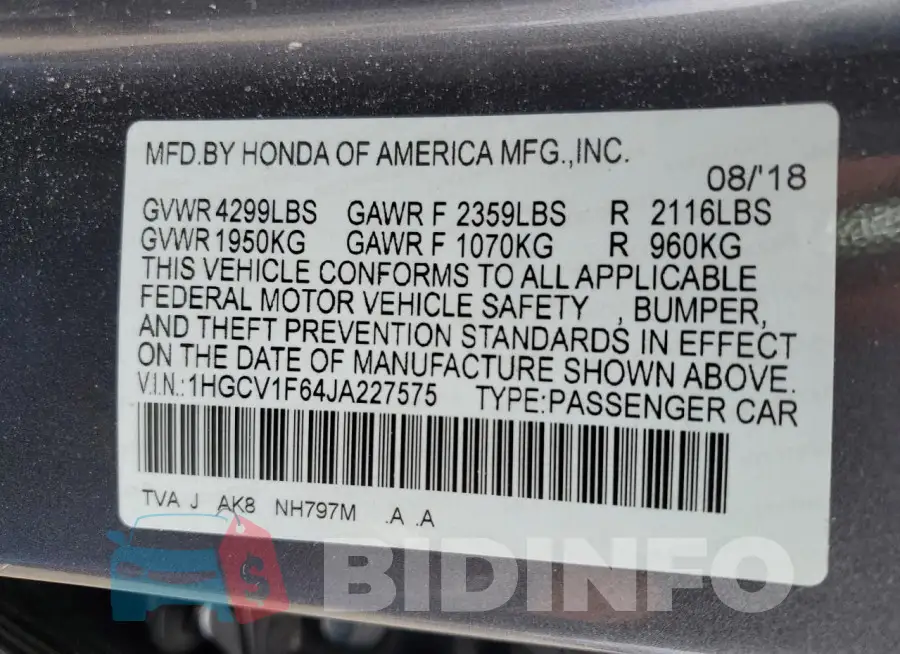 1HGCV1F64JA227575 Photo# 12