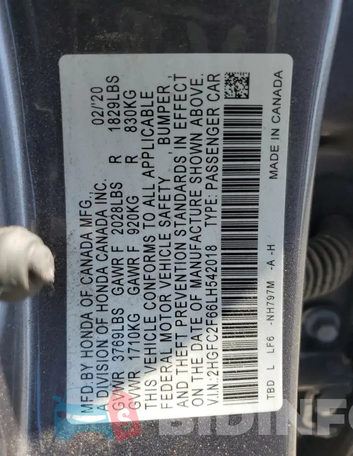 2HGFC2F66LH542018 Photo# 12