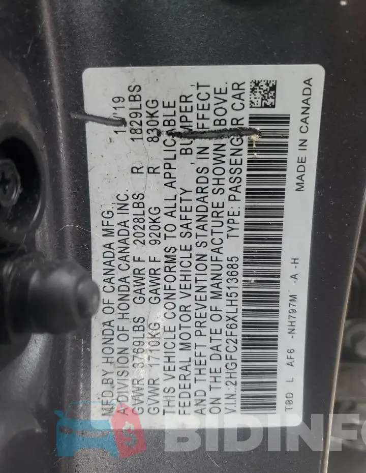 2HGFC2F6XLH513685 Photo# 13
