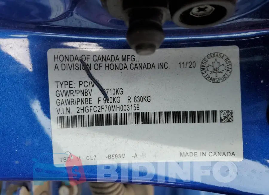 2HGFC2F70MH003159 Photo# 13