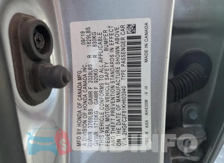 2HGFC2F81KH603940 Photo# 12
