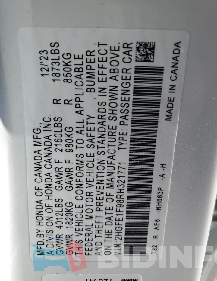 2HGFE1F98RH321771 Photo# 12