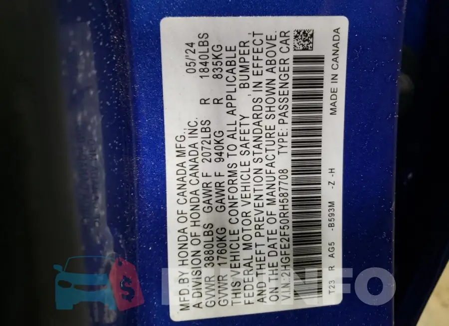 2HGFE2F50RH587708 Photo# 12