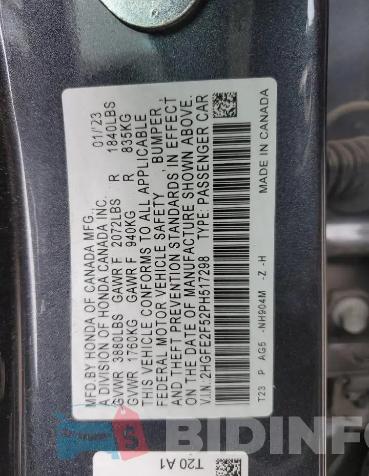 2HGFE2F52PH517298 Photo# 12