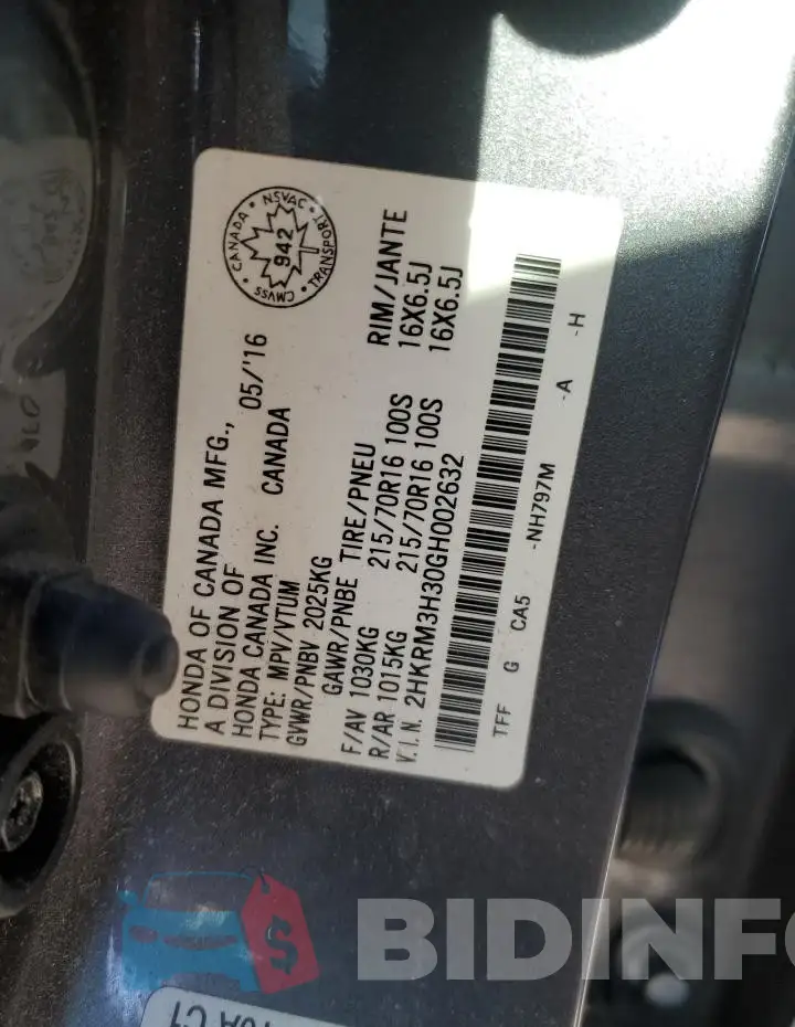 2HKRM3H30GH002632 Photo# 13