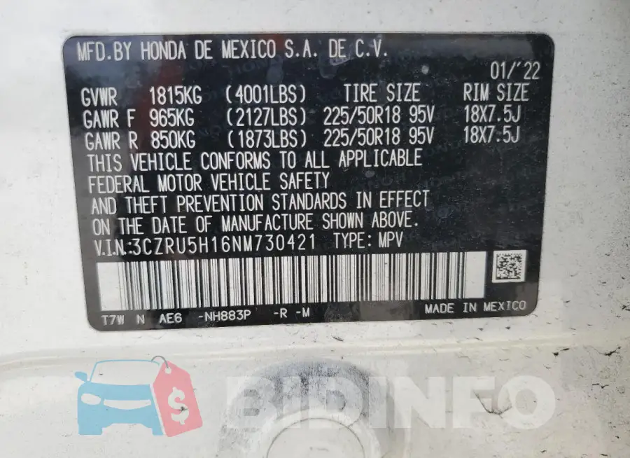 3CZRU5H16NM730421 Photo# 13