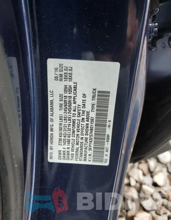 5FPYK3F57HB011597 Photo# 12