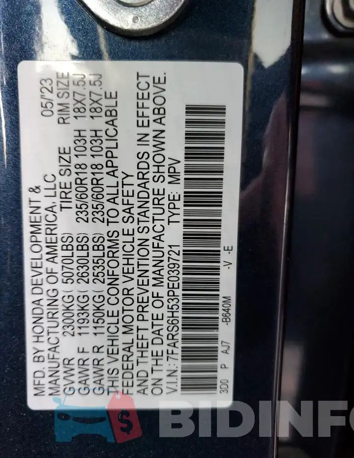 7FARS6H53PE039721 Photo# 13