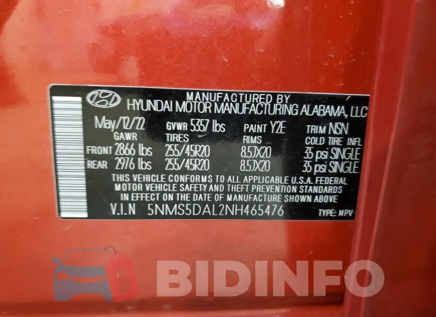 5NMS5DAL2NH465476 Photo# 13