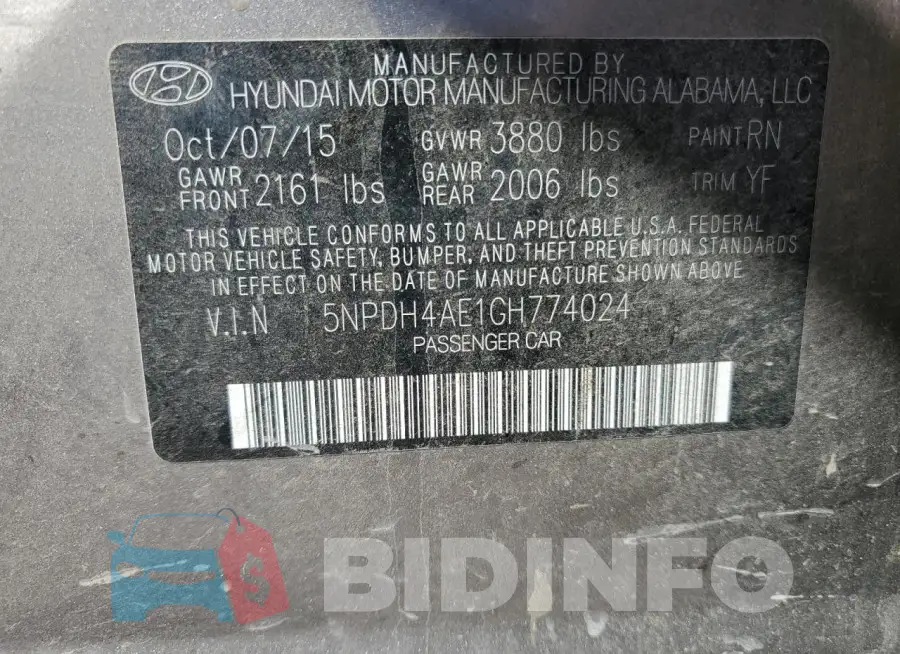 5NPDH4AE1GH774024 Photo# 12