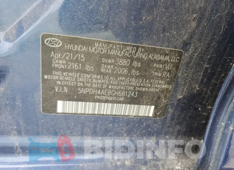 5NPDH4AE8GH681243 Photo# 12