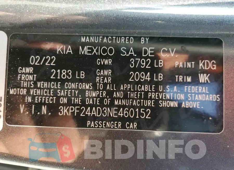3KPF24AD3NE460152 Photo# 12