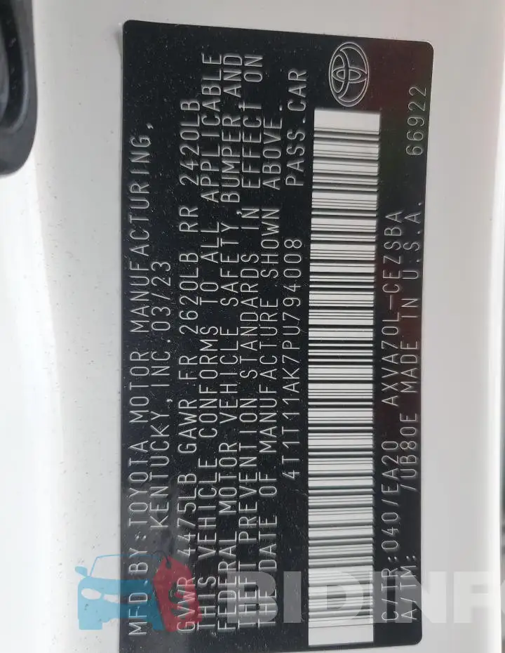 4T1T11AK7PU794008 Photo# 12