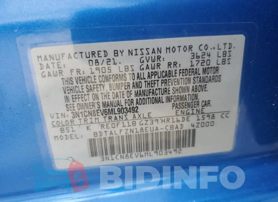 3N1CN8EV6ML903492 Photo# 12