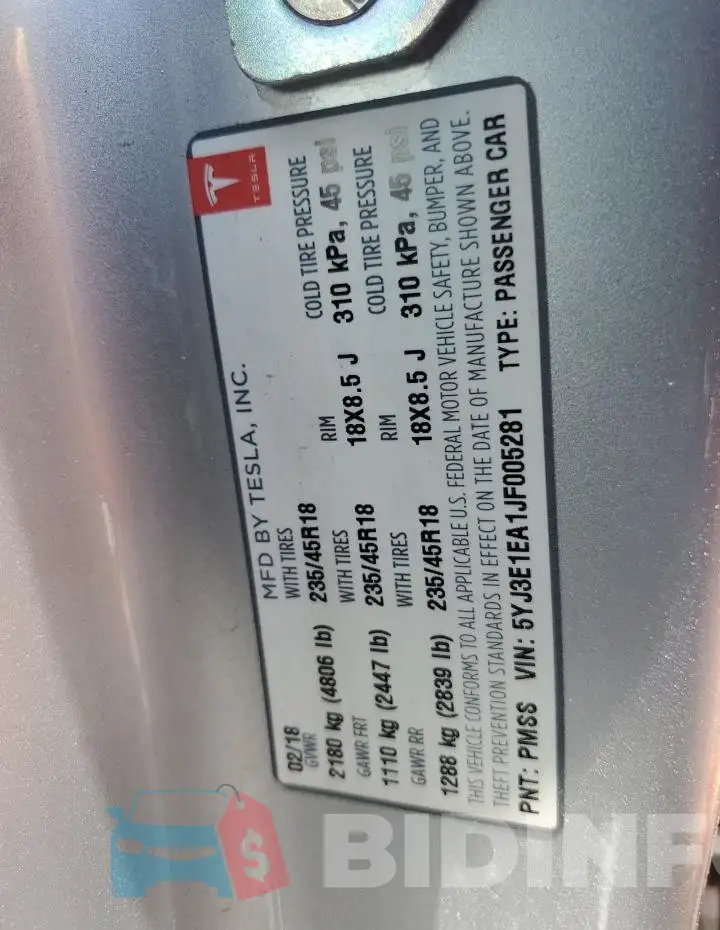 5YJ3E1EA1JF005281 Photo# 12