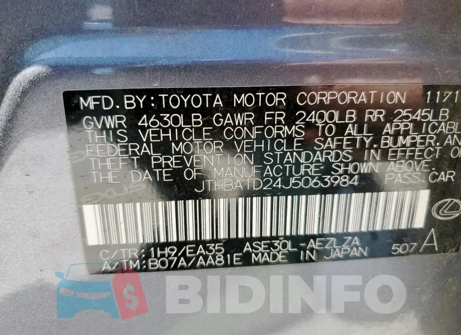 JTHBA1D24J5063984 Photo# 13