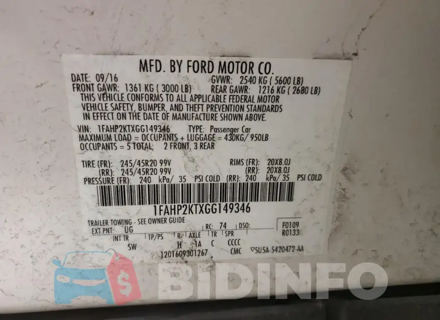 1FAHP2KTXGG149346 Photo# 13