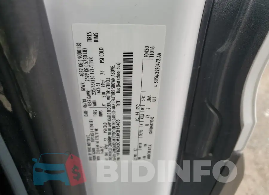 1FBZX2CM3JKB15408 Photo# 13