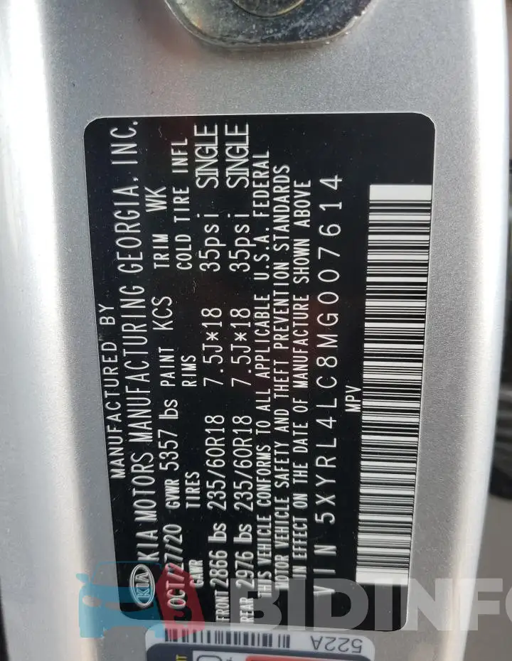 5XYRL4LC8MG007614 Photo# 14