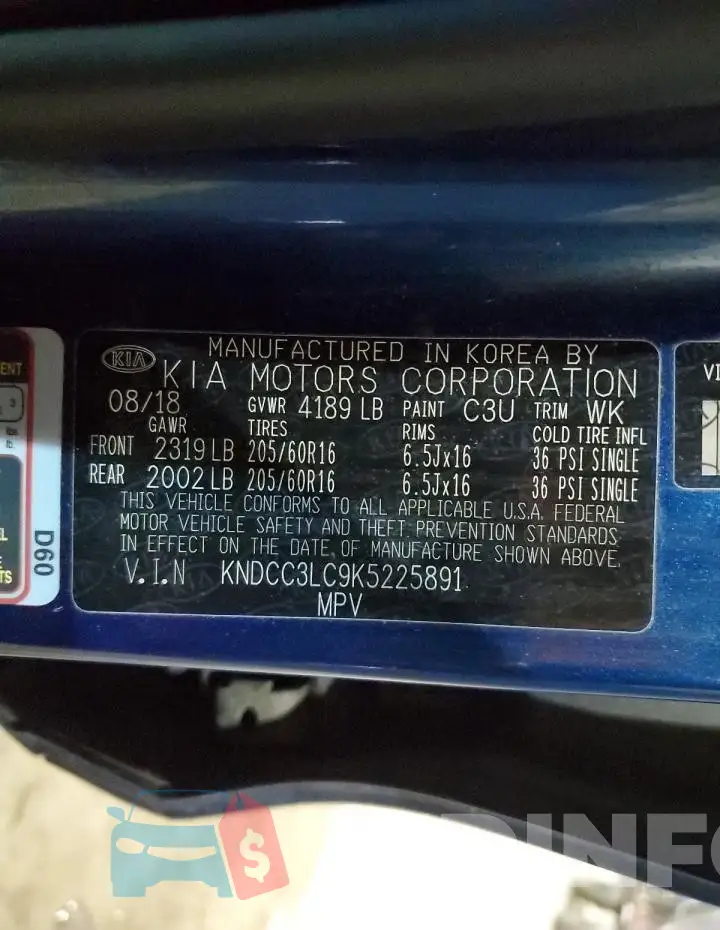 KNDCC3LC9K5225891 Photo# 13