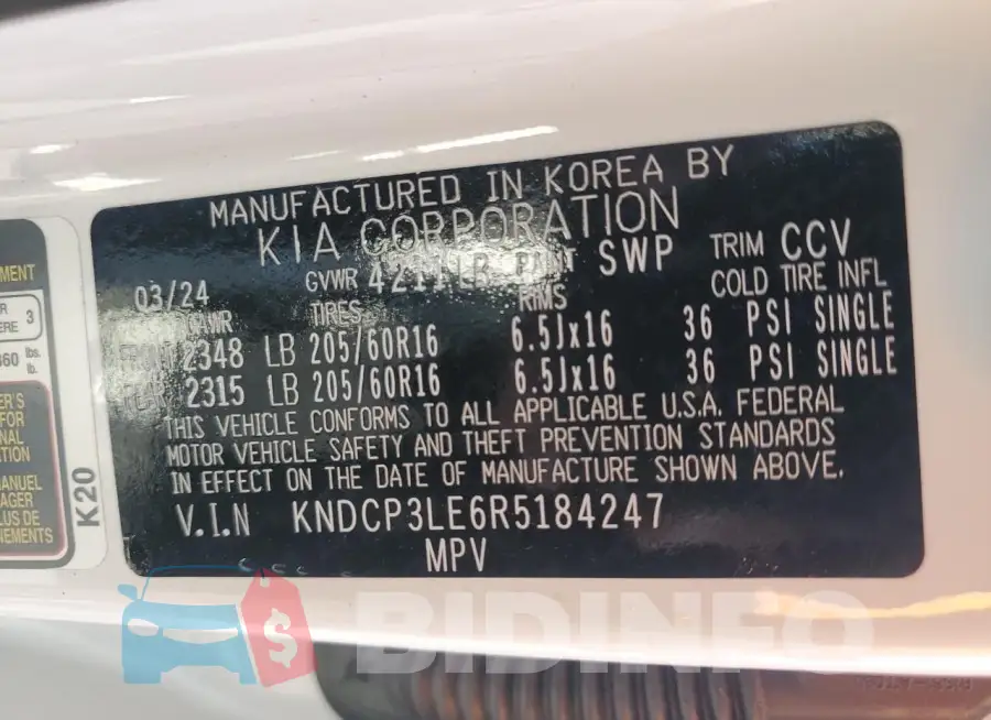 KNDCP3LE6R5184247 Photo# 14