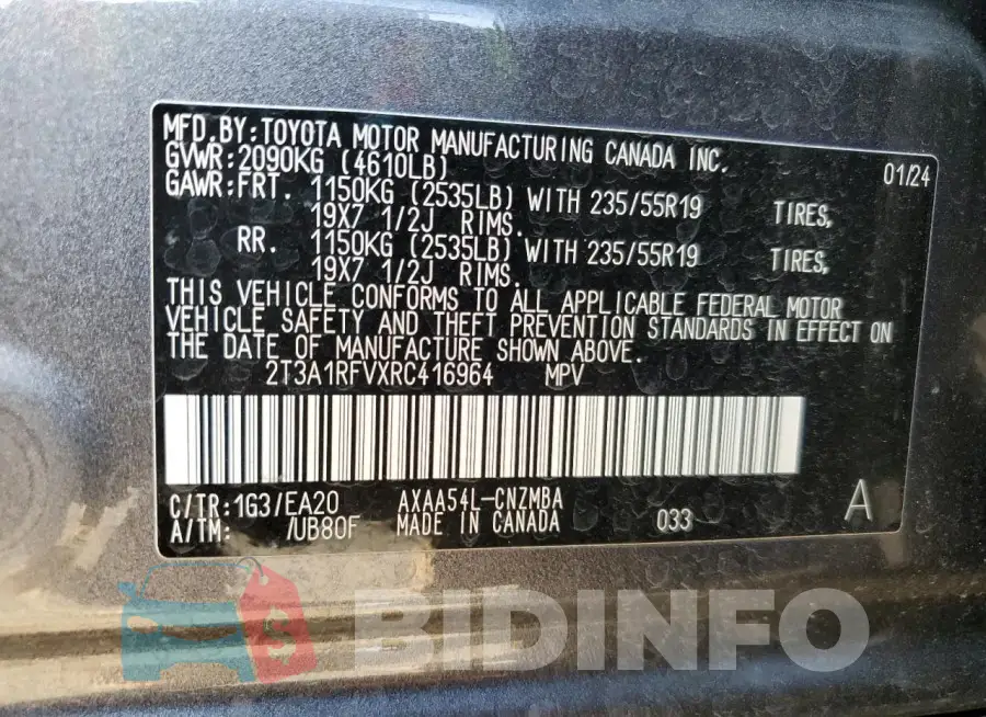 2T3A1RFVXRC416964 Photo# 13