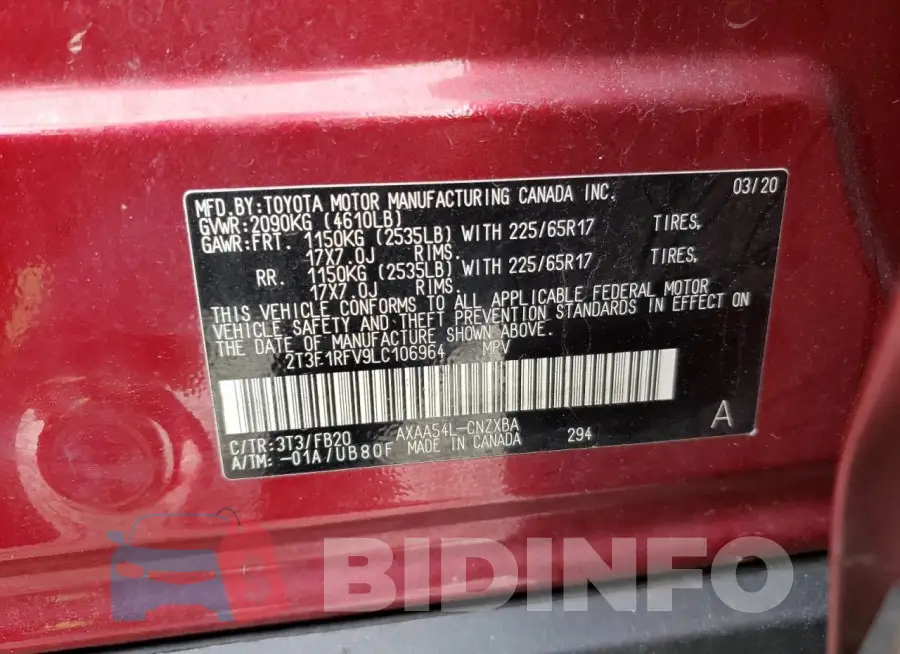 2T3F1RFV9LC106964 Photo# 14