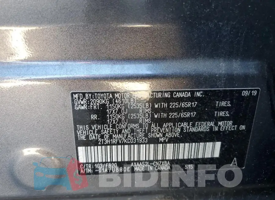 2T3H1RFV7KC031933 Photo# 13