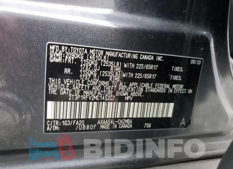2T3P1RFV2MC145207 Photo# 13