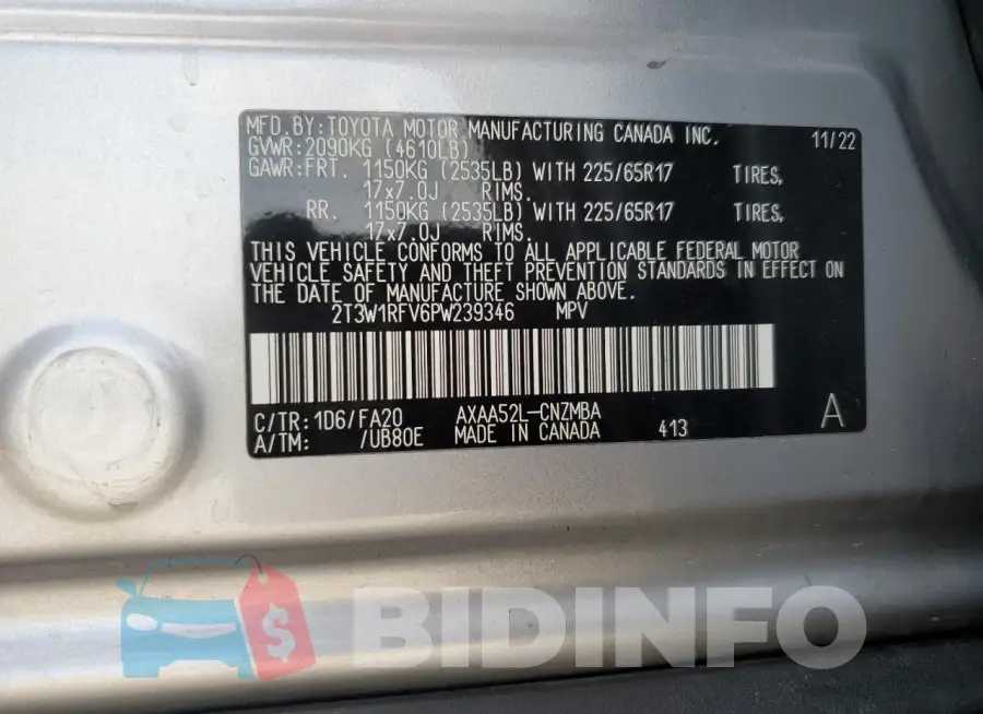 2T3W1RFV6PW239346 Photo# 13