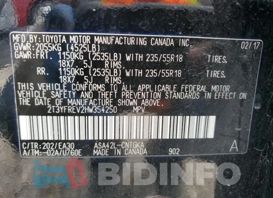 2T3YFREV2HW354250 Photo# 13