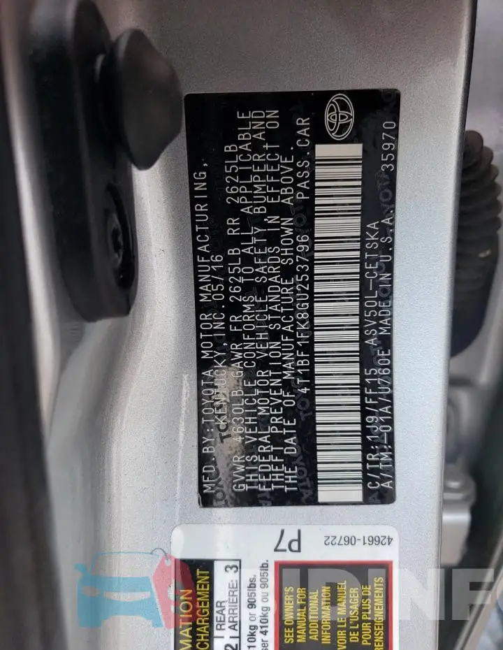 4T1BF1FK8GU253796 Photo# 12